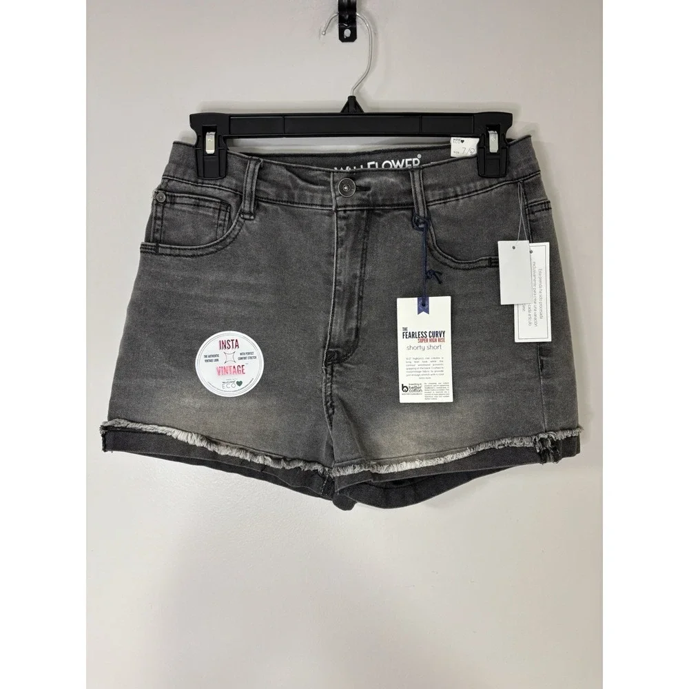 Wallflower The Fearless Curvy Super‎ High Rise Denim Shorts Gray Wash Size 7